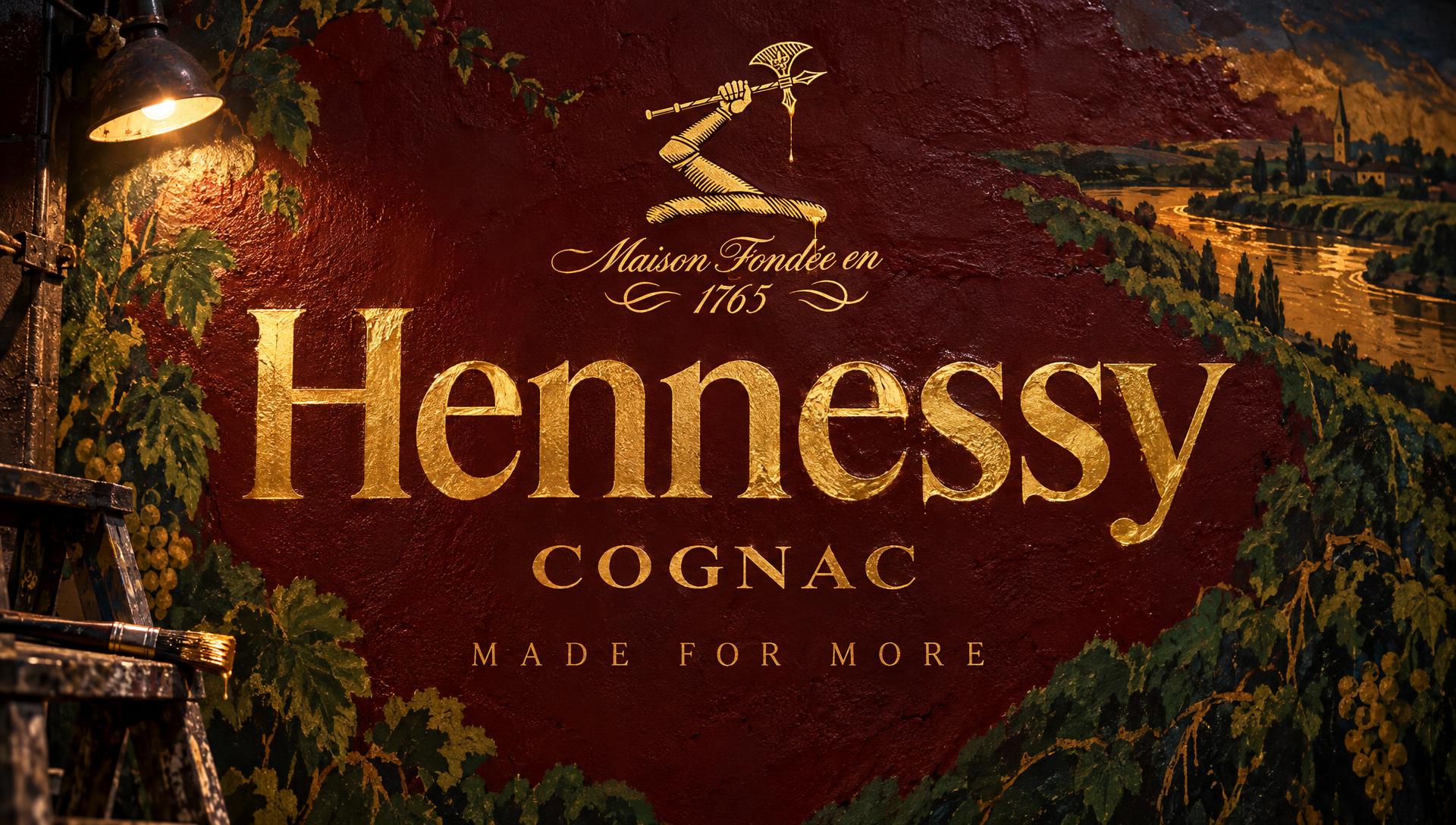 Hennessy end card painted as a mural corner