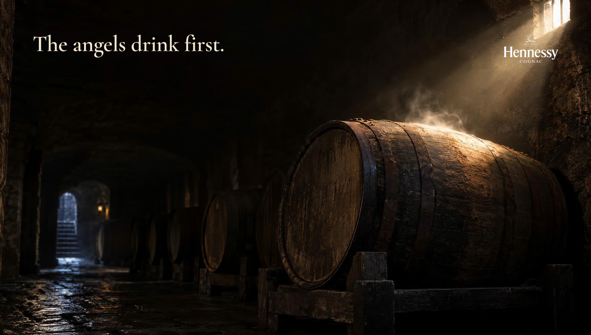 A cellar cask under one beam of dawn light